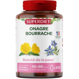 SUPERDIET –HUILE DONAGRE BOURRACHE – Beauté de la peau – Phytothérapie – Conditionné en France – 200 capsules Onagre