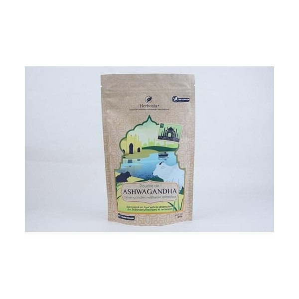 HERBOSIA Poudre d’Ashwagandha 250 g – Withania Somnifera Racine en Poudre – Plante Traditionnelle d’Inde – 100% Végétal Sans 