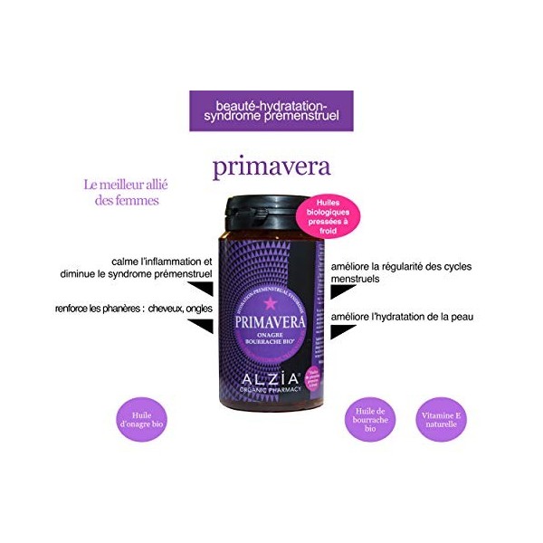 ALZIA - Primavera - BOURRACHE-ONAGRE BIOLOGIQUES- 90 Capsules Biologiques - Sans Conservateurs - Sans OGM - Sans Additifs Art