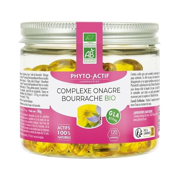 Phyto-Actif | Complexe Onagre & Bourrache | Beauté de la peau – Peau Saine | Actifs 100% Naturels | Bio & Vegan | Fabriqué en...