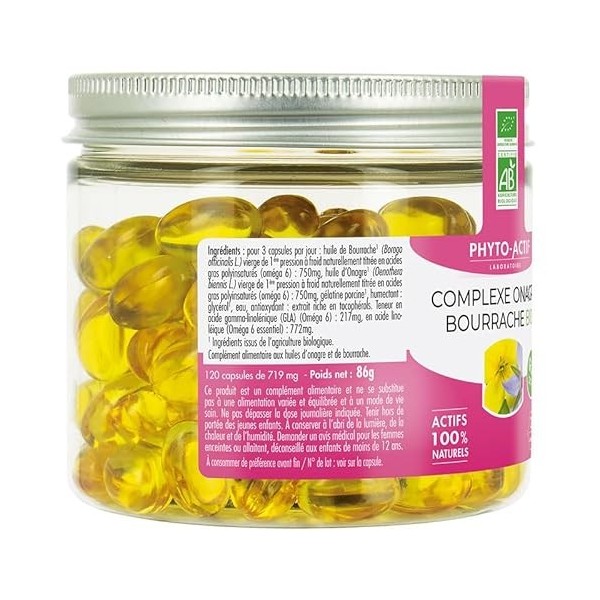 Phyto-Actif | Complexe Onagre & Bourrache | Beauté de la peau – Peau Saine | Actifs 100% Naturels | Bio & Vegan | Fabriqué en...