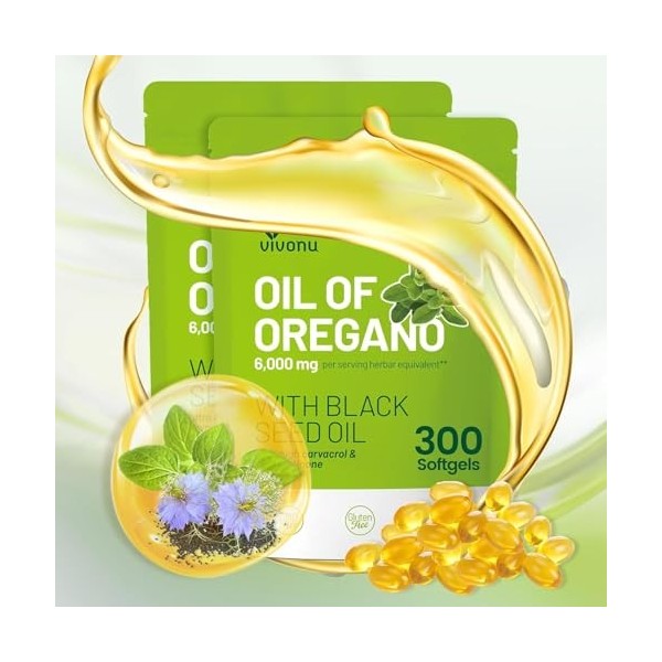 VivoNu dhuile dOrégan, huile dorigan équilibrée avec huile de graines noires, dhuile dorigan biologique, sans OGM Orégan