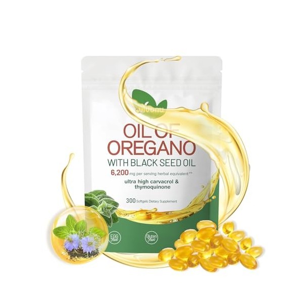 VivoNu dhuile dOrégan, huile dorigan équilibrée avec huile de graines noires, dhuile dorigan biologique, sans OGM Orégan