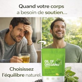 Huile d’Origan & Huile de Nigelle – 300 Gélules Cure 5 Mois – 6000 mg Haute Concentration – Soutien Immunitaire Naturel & B