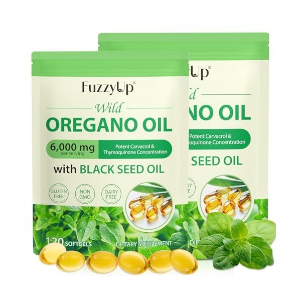 Oil of Oregano, Huile d Origan et Nigelle, Huile dorigan 2 en 1 6000 mg avec Huile de Nigelle 200 mg ,Carvacrol 165 mg ,