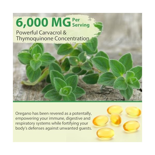 Oil of Oregano, Huile d Origan et Nigelle, Huile dorigan 2 en 1 6000 mg avec Huile de Nigelle 200 mg ,Carvacrol 165 mg ,