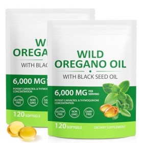 Capsules dhuile dorigan 240 gélules, Oregano Oil Capsules, dorigan bio végétaliennes capsules dhuile- 2 en 1 6000 mg dhu