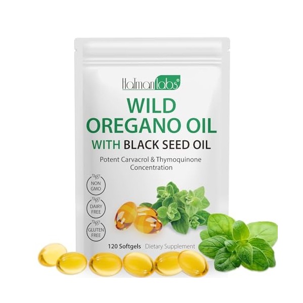 Capsules DHuile DOrigan 120 Softgel, Végétaliennes - 2 En 1 6000 Mg DHuile DOrigan Avec 200 Mg DHuile De Nigelle, Soutie Orégan