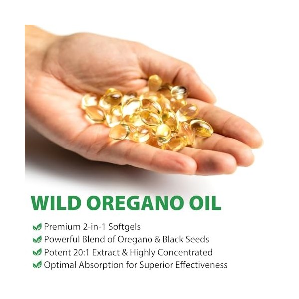 Huile dorigan, Oil of Oregano with Black Seed Oil, 120 Pcs