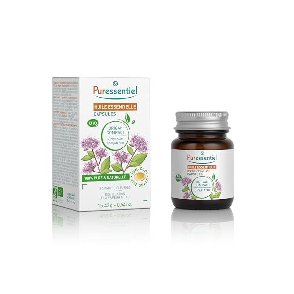 Puressentiel – Capsules d’huile essentielle d’Origan Compact – BIO HEBBD – 100 pourcent pure et naturelle – Goût Neutre – 60 