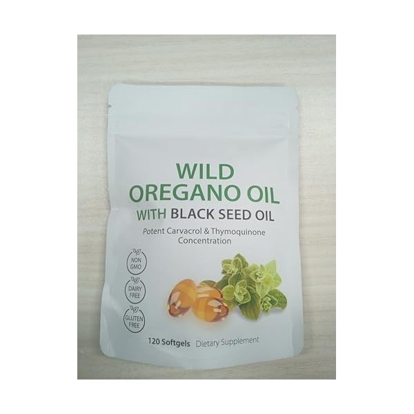 Huile dorigan 120 gélules, Gélules dhuile dorigan, 2 en 1 6000 mg avec huiles de graines noires 200 mg et 165 mg de carvac