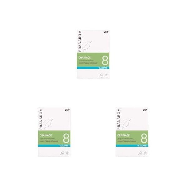 PRANARÔM - Oléocaps 8 - Drainage - Aux Huiles Essentielles Ciblées - Menthe Poivrée, Citron, Gingembre, Cardamome, Mandarine ...