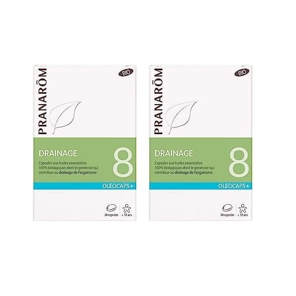 PRANARÔM - Oléocaps 8 - Drainage - Aux Huiles Essentielles Ciblées - Menthe Poivrée, Citron, Gingembre, Cardamome, Mandarine ...
