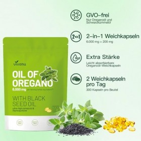 VivoNu dhuile dOrégan, Oil of Oregano with Black Seed Oil, dhuile dorigan biologique, sans OGM, 300 unité