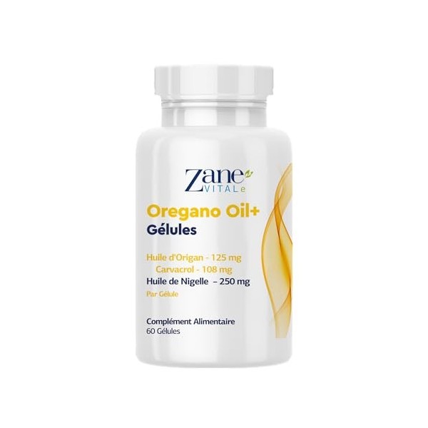 Zane Oregano Oil+ Gélules dhuile dorigan et dhuile de nigelle – avec carvacrol et thymoquinone – Complément alimentaire. S