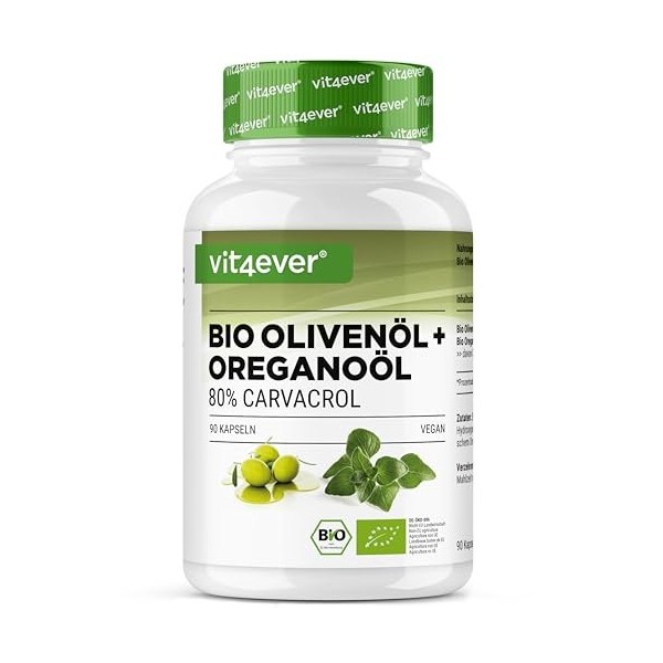 Huile d’origan biologique et carvacrol 80 mg - 90 capsules avec huile d’olive vierge issue de culture contrôlée - Origan grec