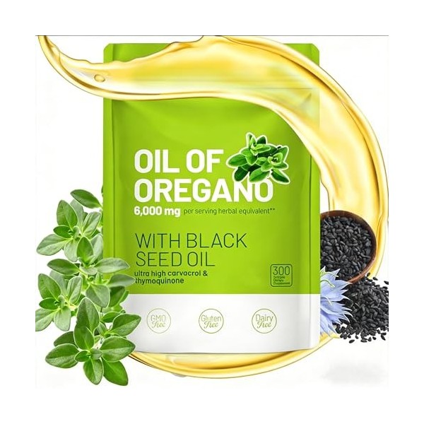 Huile dOrigan et Huile de Nigelle, Riche en Carvacrol, Sans OGM, Huile Extrait dorigan équilibrée avec Huile de Graines Noi