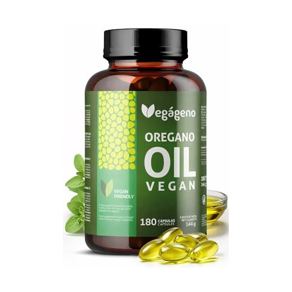 VEGAGENO - Huile Essentielle Origan | 180 Gélules Végétales, Complément Alimentaire à Lhuile Dolive Extra Vierge et à Lhui