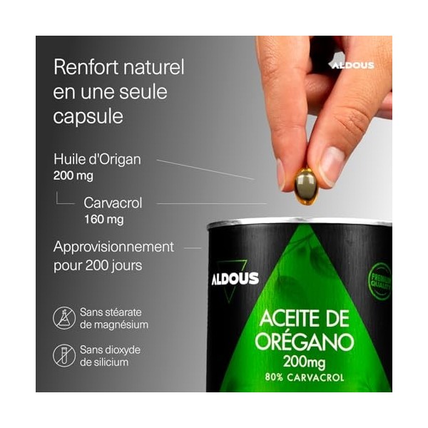 Huile dorigan en gélules avec 160 mg de carvacrol - 200 gélules - 1 par jour - Renforcement naturel du système immunitaire -