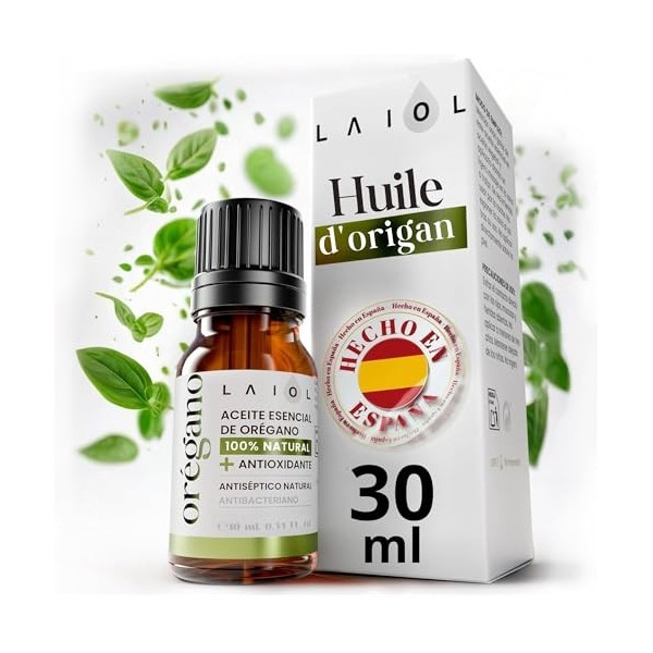 LAIOL Huile d’Origan – 100% Pure et Naturelle avec Carvacrol – Huile Essentielle d’Origan Liquide et Bio – Usage Alimentaire ...