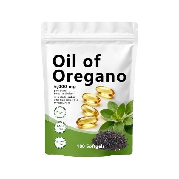 Huile dorigan gélules molles 2 en 1 6000 mg dhuile dorigan avec huiles de graines noires, capsules de supplément dorigan,