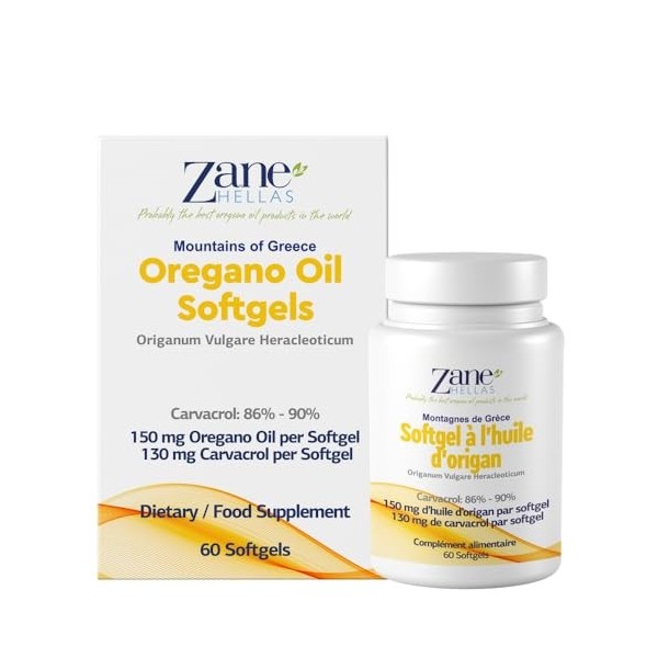 Zane Hellas Gélules d’huile d’origan. La concentration la plus élevée au monde. Chaque Softgel contient 30% dhuile essentiel