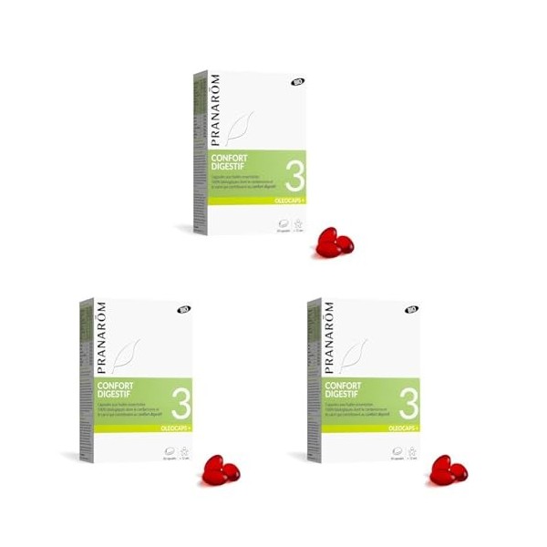 PRANARÔM - Oléocaps 3 - Confort Digestif - Aux Huiles Essentielles Ciblées - Dont Gingembre, Menthe Poivrée, Cannelle de Chin