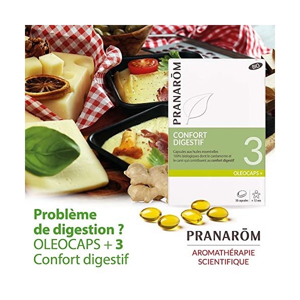 PRANARÔM - Oléocaps 3 - Confort Digestif - Aux Huiles Essentielles Ciblées - Dont Gingembre, Menthe Poivrée, Cannelle de Chin