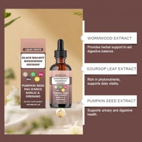 Noyer Noir Corossol - Gouttes Naturelles avec Graines de Citrouille, Ail et Origan, Extrait Plantes Naturelle Multi-Herbes po