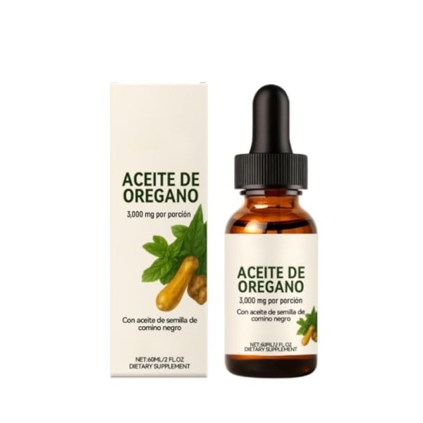 Huile dorigan biologique en gouttes avec de lhuile de nigelle pour le soutien du système immunitaire, la santé respiratoire