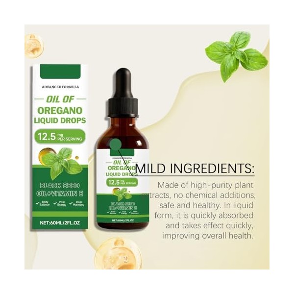 Huile dorigan en gouttes, huile dorigan et huile de nigelle | Soutien de la vitalité | Pour hommes et femmes | 60 ml,2pcs Orégan