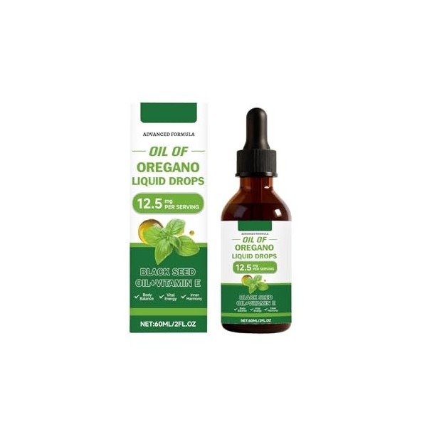 Huile dorigan en gouttes, huile dorigan et huile de nigelle | Soutien de la vitalité | Pour hommes et femmes | 60 ml,2pcs Orégan
