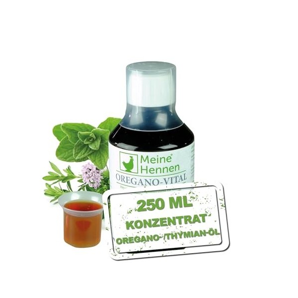 MeineHennen Oregano-Vital 250 ML, Huile dorigan et vitamines B Aliment complémentaire pour Poulets, Pigeons et cailles. pour