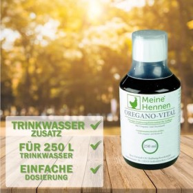MeineHennen Oregano-Vital 250 ML, Huile dorigan et vitamines B Aliment complémentaire pour Poulets, Pigeons et cailles. pour