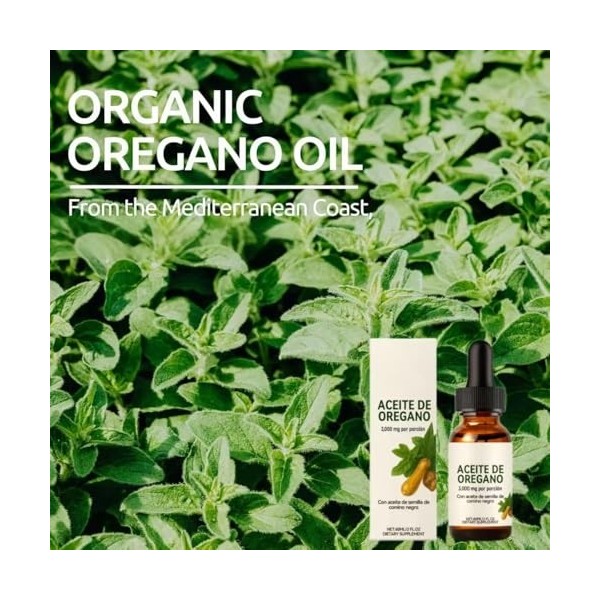 Huile dorigan biologique en gouttes avec de lhuile de nigelle pour le soutien du système immunitaire, la santé respiratoire