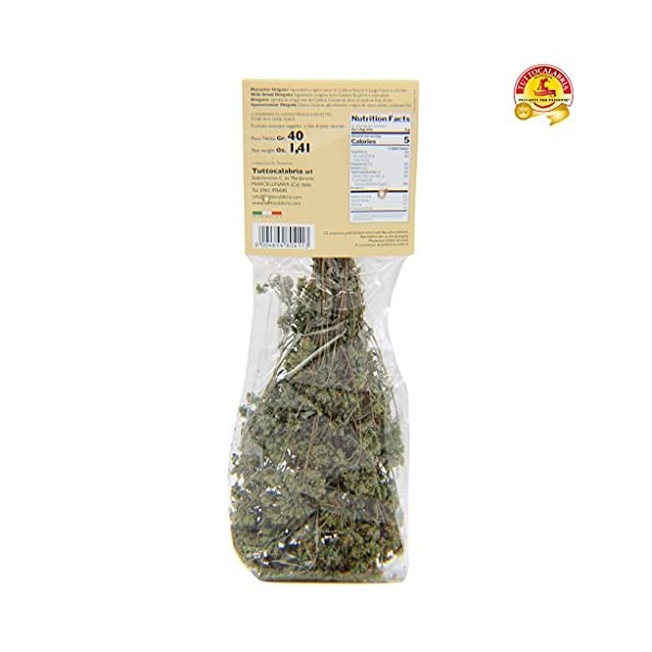 TuttoCalabria Origan Sec - Récolté à la Main - Calabrais, Non OGM et Made in Italy - 40 grammes