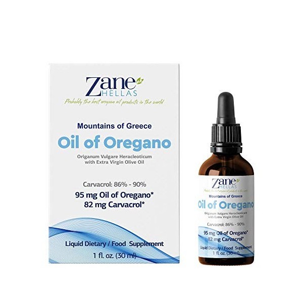 Zane Hellas 50% Huile dorigan.Huile essentielle grecque dorigan .86% Min Carvacrol. 82 mg de Carvacrol par portion. Probabl