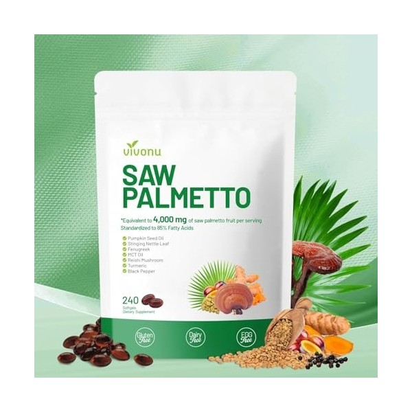 VivoNu Saw Palmetto - 4000 mg, huile de pépins de citrouille - soutient la santé de la Prostate, soulage les problèmes de mic...
