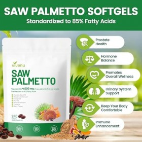 VivoNu Saw Palmetto - 4000 mg, huile de pépins de citrouille - soutient la santé de la Prostate, soulage les problèmes de mic...