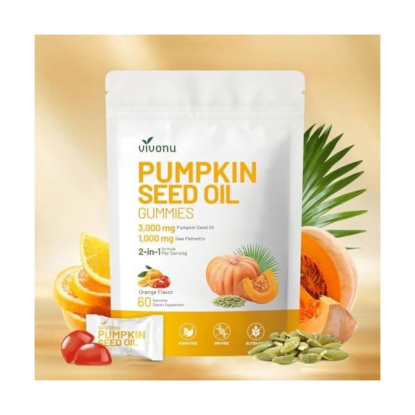 VivoNu Saw Palmetto - 4000 mg, huile de pépins de citrouille - soutient la santé de la Prostate, soulage les problèmes de mic...