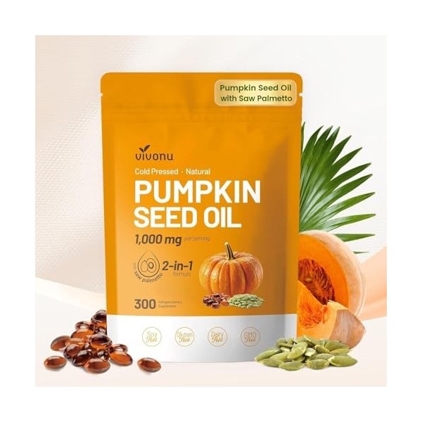 VivoNu Saw Palmetto - 4000 mg, huile de pépins de citrouille - soutient la santé de la Prostate, soulage les problèmes de mic...