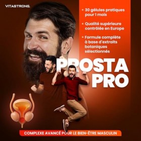 ProstaPro Vitastrong, Complément Alimentaire Prostate et Protection Urinaire Homme avec Serenoa Repens 45%, Courge, Ortie, Ép