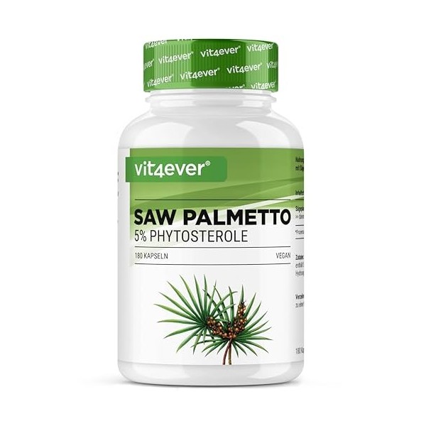 Extrait de palmier nain - 180 capsules de 500 mg dextrait - Premium : 5% phytostérols - 25 mg - Extrait de palmier nain haut