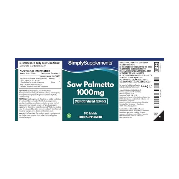 Saw Palmetto 1000 mg | Extrait de Serenoa Repens | Complément Alimentaire Naturel à Haute Puissance | 360 Comprimés Végétalie