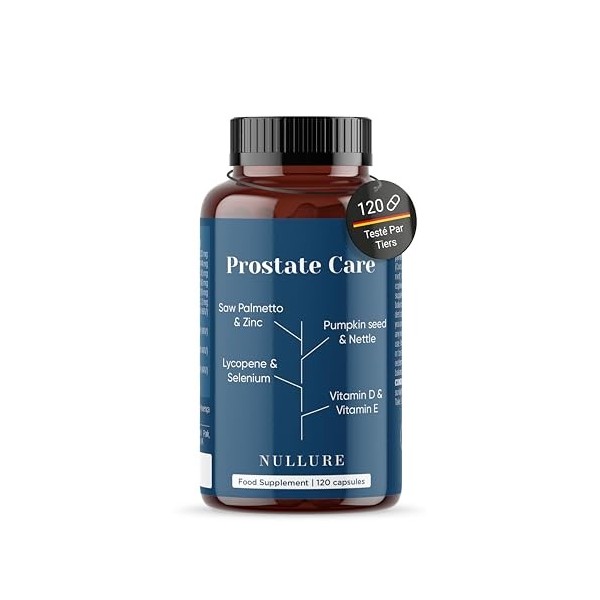 Nullure Formule Prostate et Confort Urinaire | Saw Palmetto + Pepin de Courge + Lycopène + Ortie | Testé par tiers en Allemag