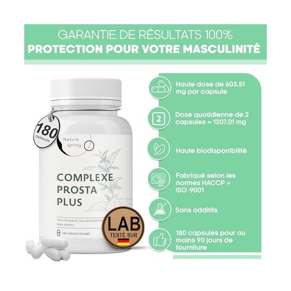 Prosta Plus Complexe – 180 gélules de prostate hautement dosées – Formule unique à base de graines de citrouille, dextrait d