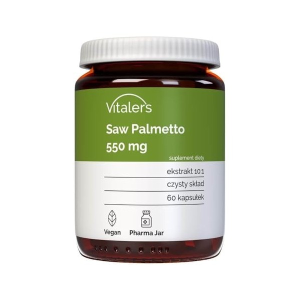 Vitalers Saw Palmetto 550 mg - 60 gélules, végétalien, 2 mois de supplémentation, sans conservateur, composition pure