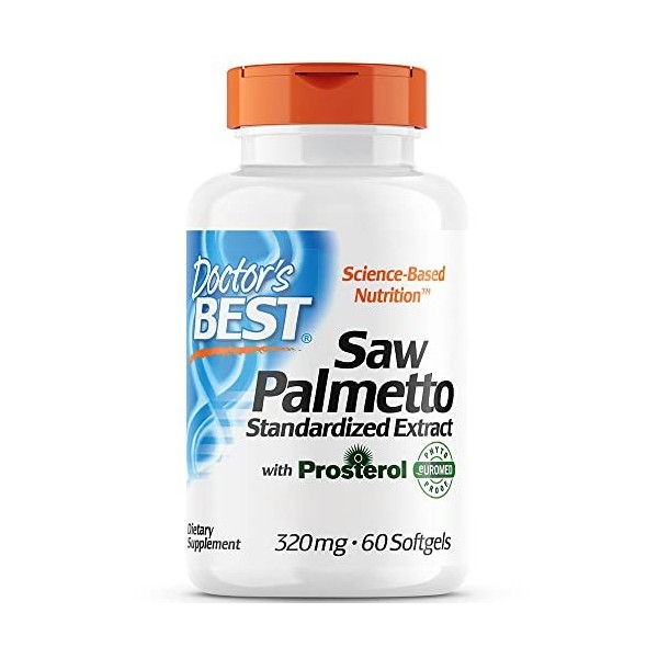 Doctors Best, Saw Palmetto Extract Extrait de Palmier Nain , 320mg, 60 Capsules molles, Sans Gluten, Sans Soja, Sans OGM