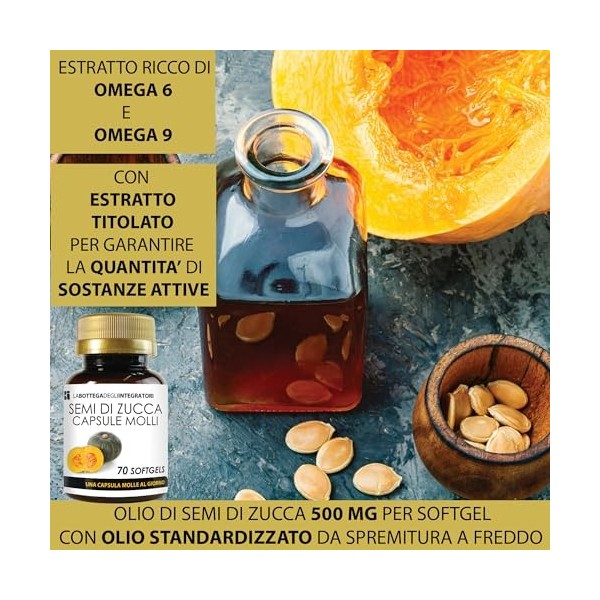 Graines de courge 70 gélules | Capsules molles à lhuile pressée à froid standardisée en oméga-3, 6 et 9, acide linoléique et ...