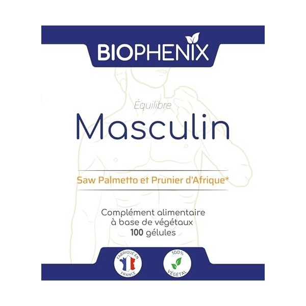 Biophénix Equilibre Masculin 100 Gélules - Complément Alimentaire 100% Naturel à Base de Végétaux - Saw Palmetto et Prunier d